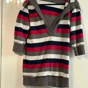 Thyme Maternity 3/4 sleeves Striped Hoodie Sweatshirt